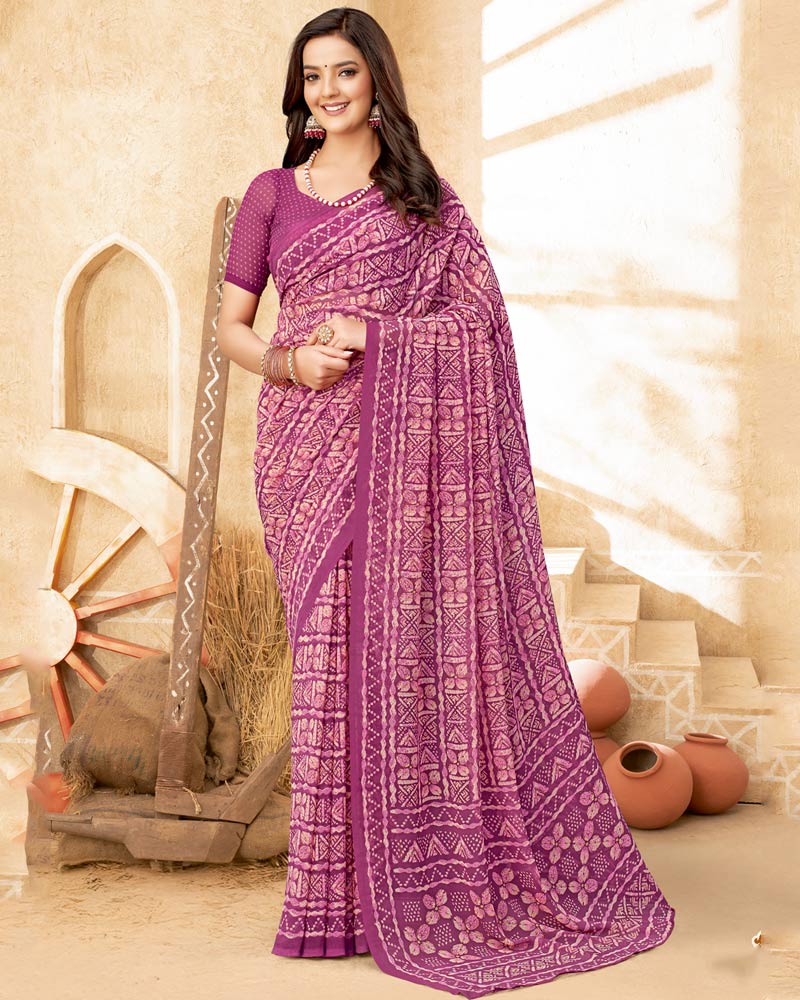 Vishal Prints Mauve Printed Georgette Saree