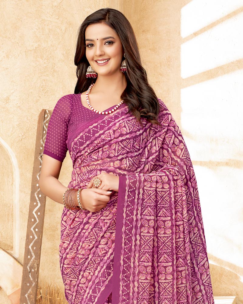 Vishal Prints Mauve Printed Georgette Saree