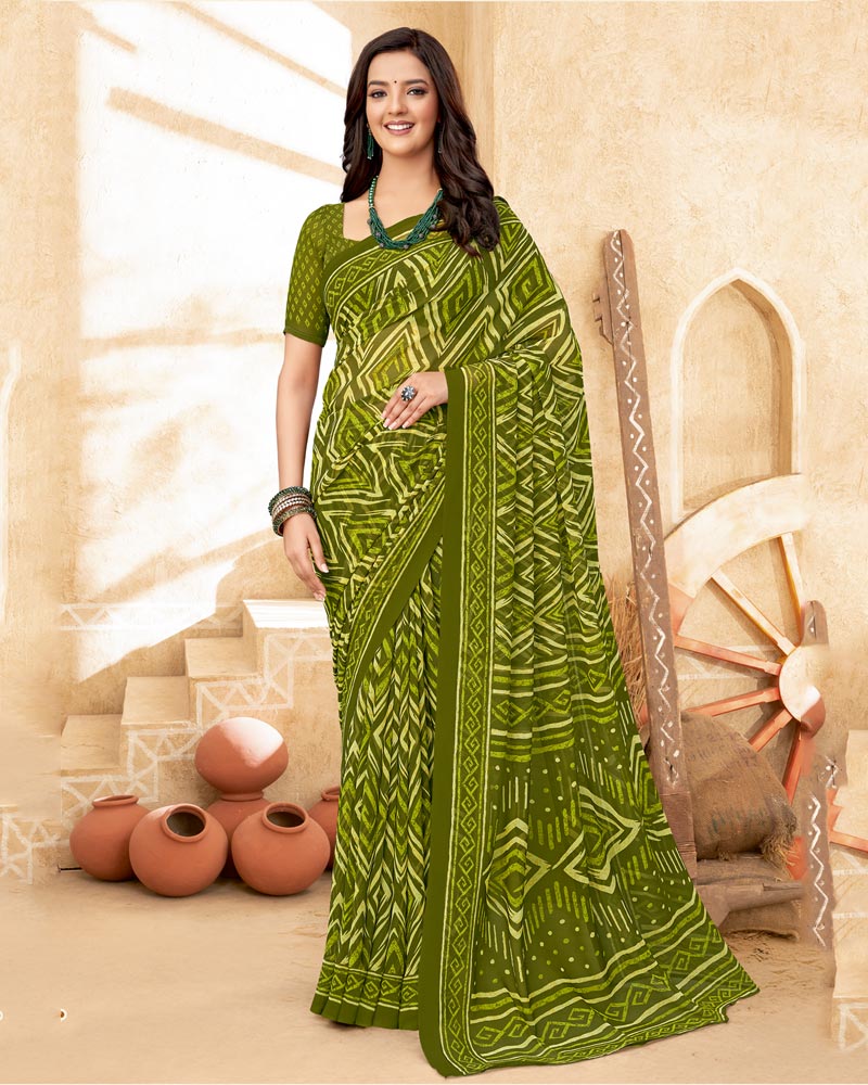 Vishal Prints Mehandi Green Printed Georgette Saree