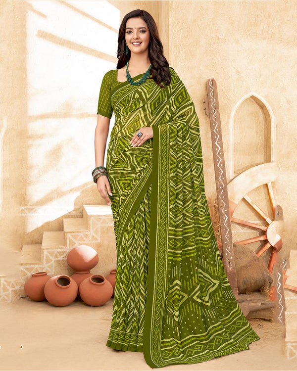 Vishal Prints Mehandi Green Printed Georgette Saree
