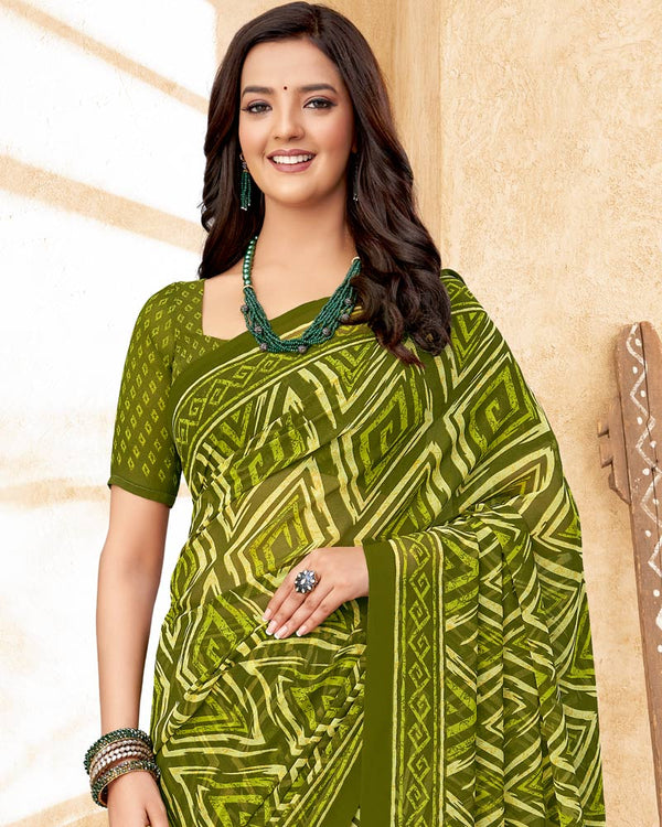 Vishal Prints Mehandi Green Printed Georgette Saree