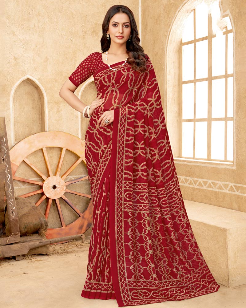 Vishal Prints Maroon Printed Georgette Saree