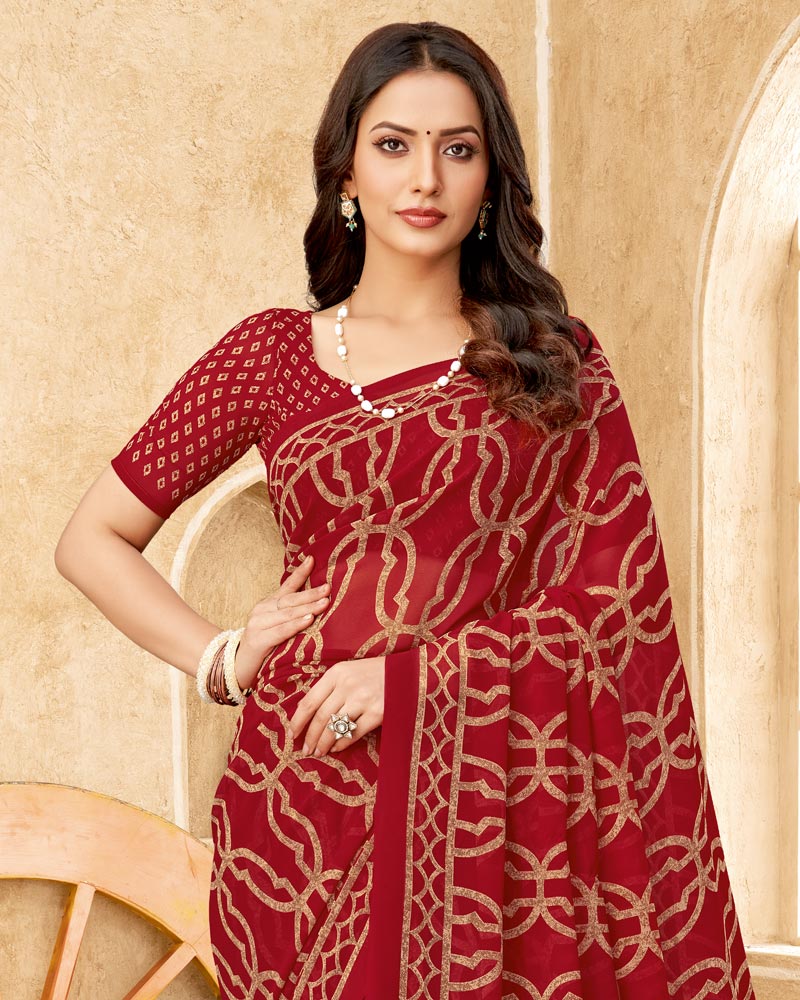 Vishal Prints Maroon Printed Georgette Saree