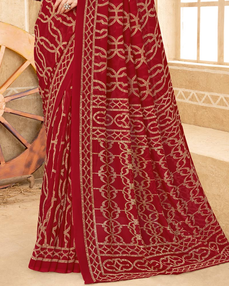 Vishal Prints Maroon Printed Georgette Saree