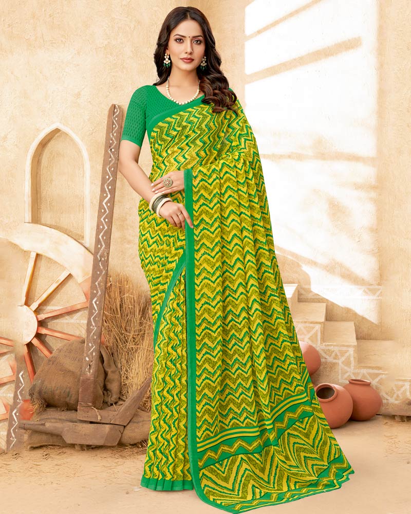 Vishal Prints Parrot Green Printed Georgette Saree