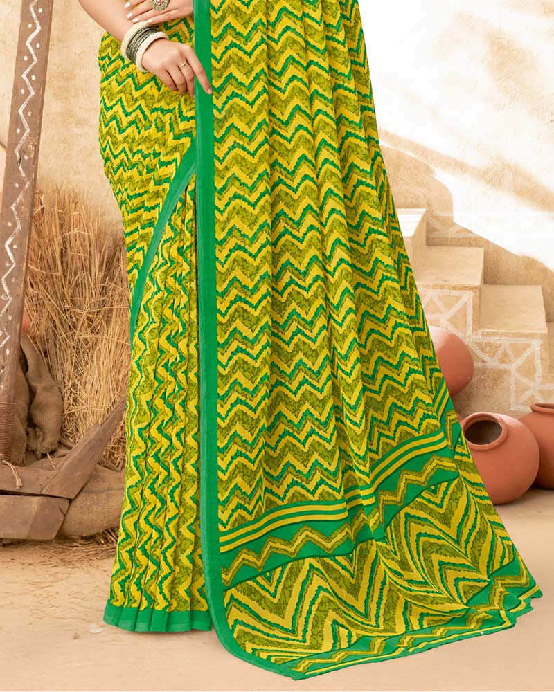 Vishal Prints Parrot Green Printed Georgette Saree