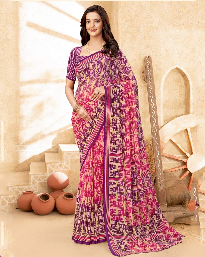 Vishal Prints Pink Printed Georgette Saree