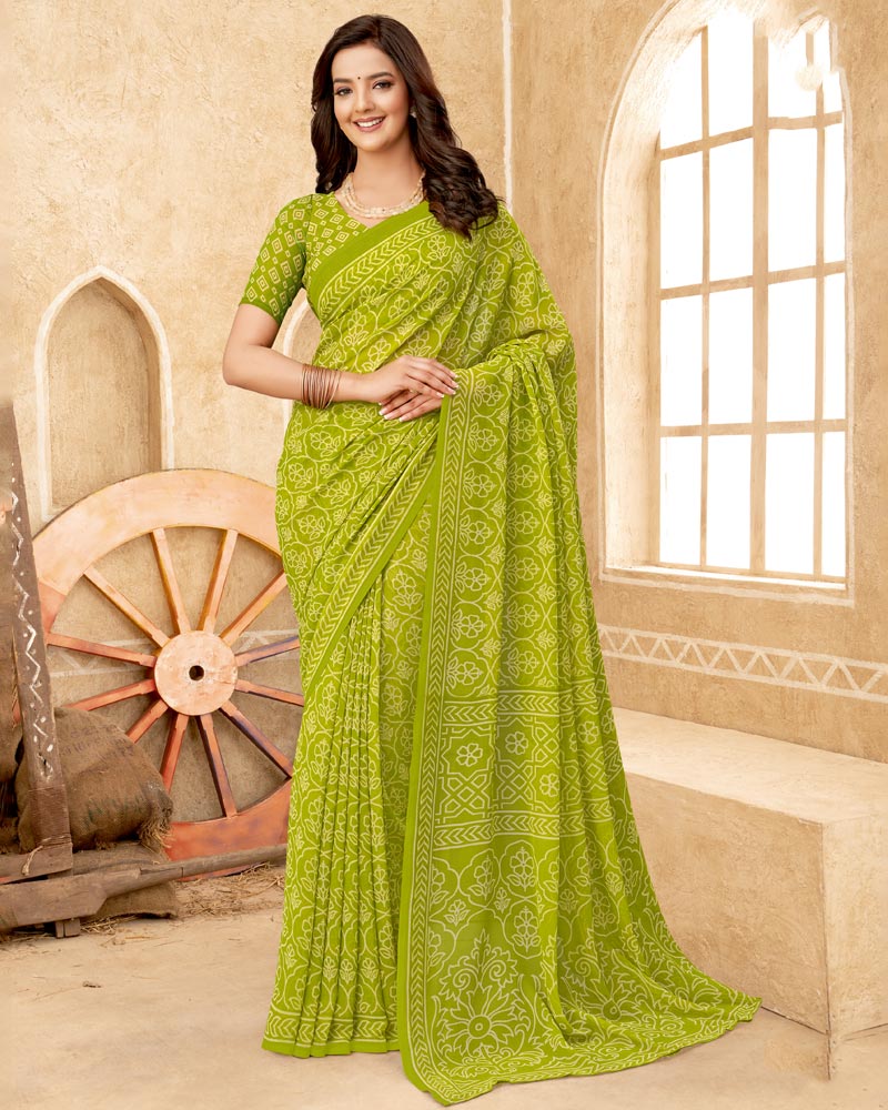 Vishal Prints Pista Green Printed Georgette Saree