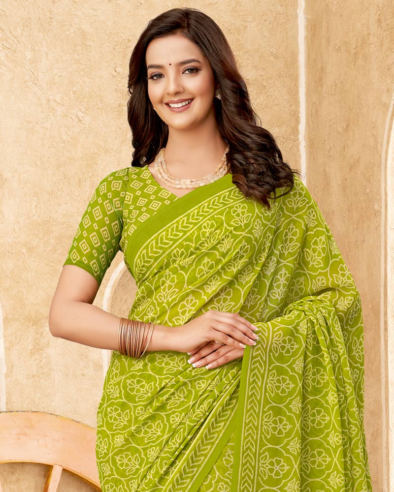 Vishal Prints Pista Green Printed Georgette Saree