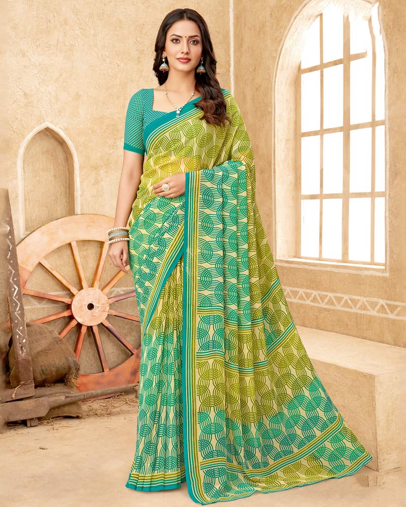 Vishal Prints Multi Green Printed Georgette Saree