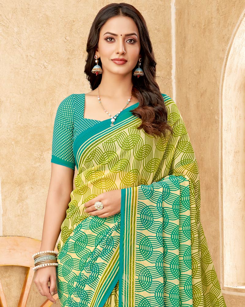 Vishal Prints Multi Green Printed Georgette Saree