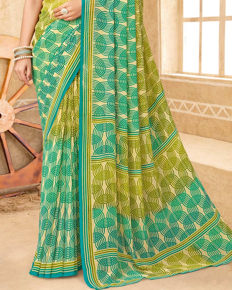 Vishal Prints Multi Green Printed Georgette Saree
