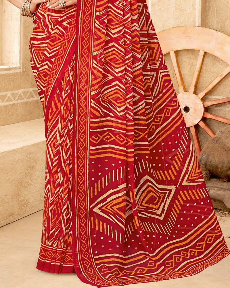 Vishal Prints Red Printed Georgette Saree