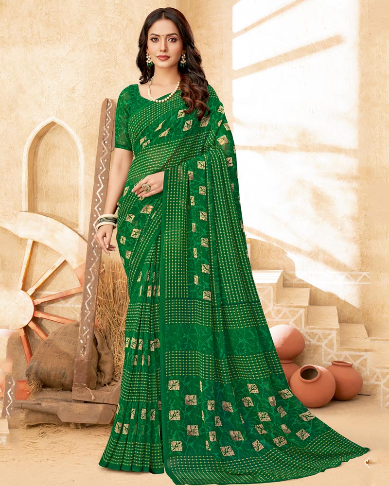 Vishal Prints Dark Green Printed Georgette Saree