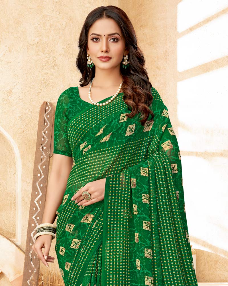 Vishal Prints Dark Green Printed Georgette Saree