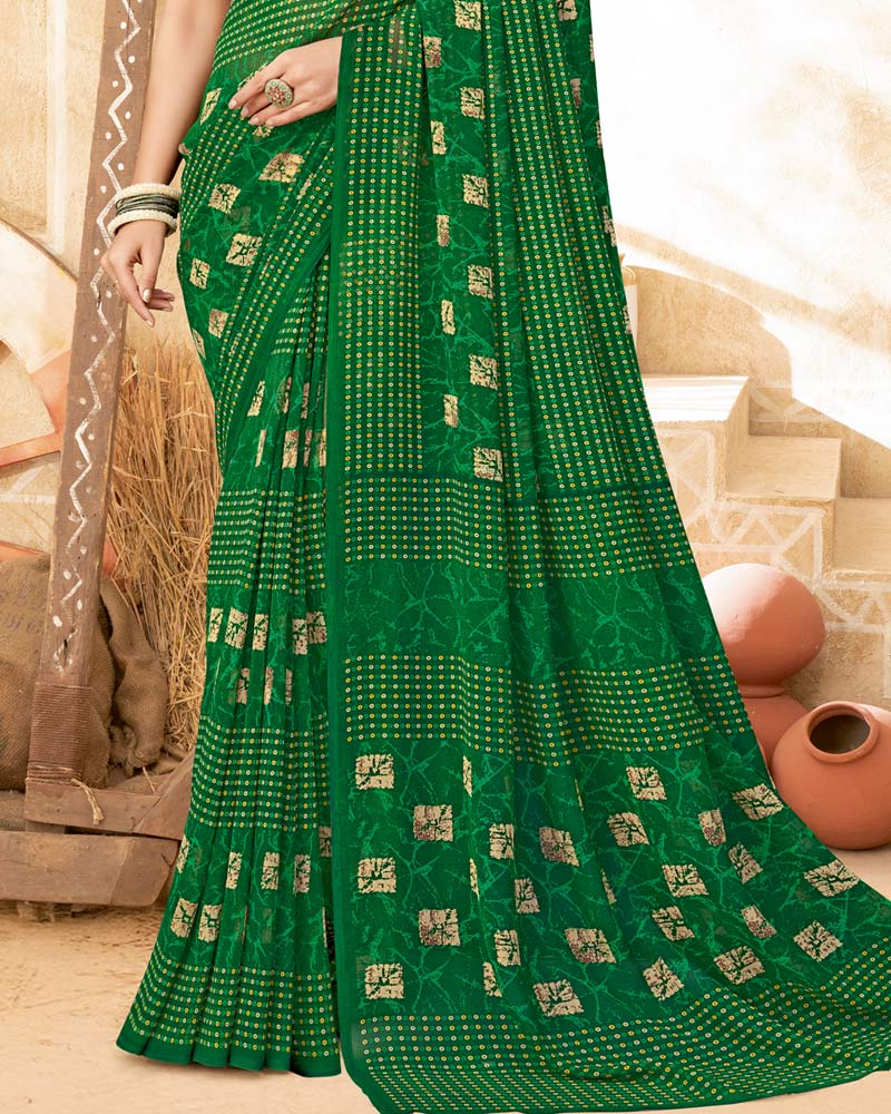 Vishal Prints Dark Green Printed Georgette Saree