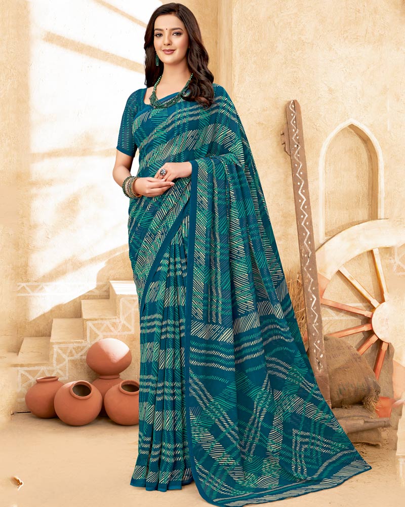 Vishal Prints Whale Blue Printed Georgette Saree