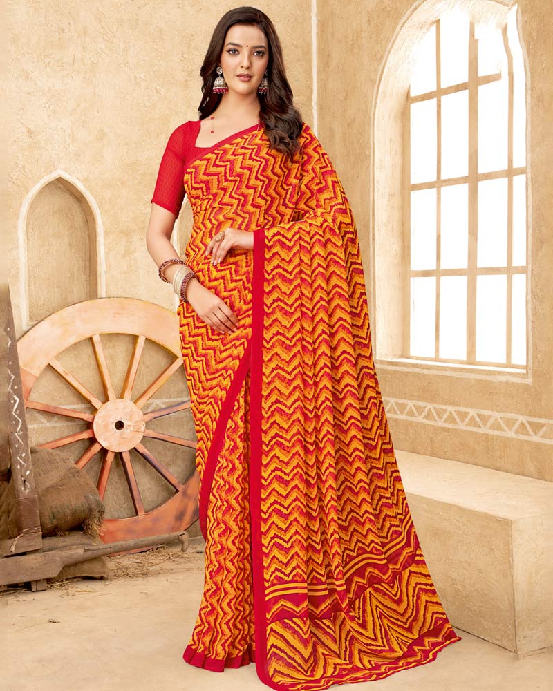 Vishal Prints Orange Printed Georgette Saree