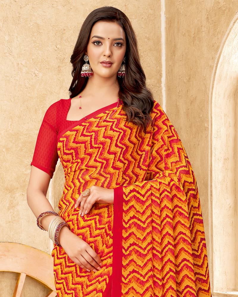 Vishal Prints Orange Printed Georgette Saree