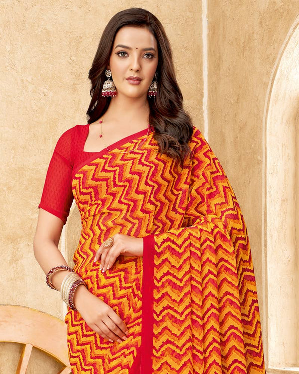Vishal Prints Orange Printed Georgette Saree