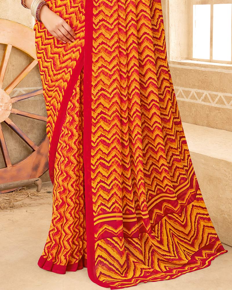 Vishal Prints Orange Printed Georgette Saree