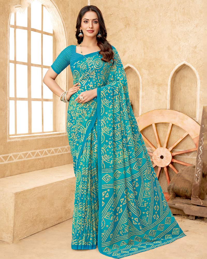 Vishal Prints Sky Blue Printed Georgette Saree