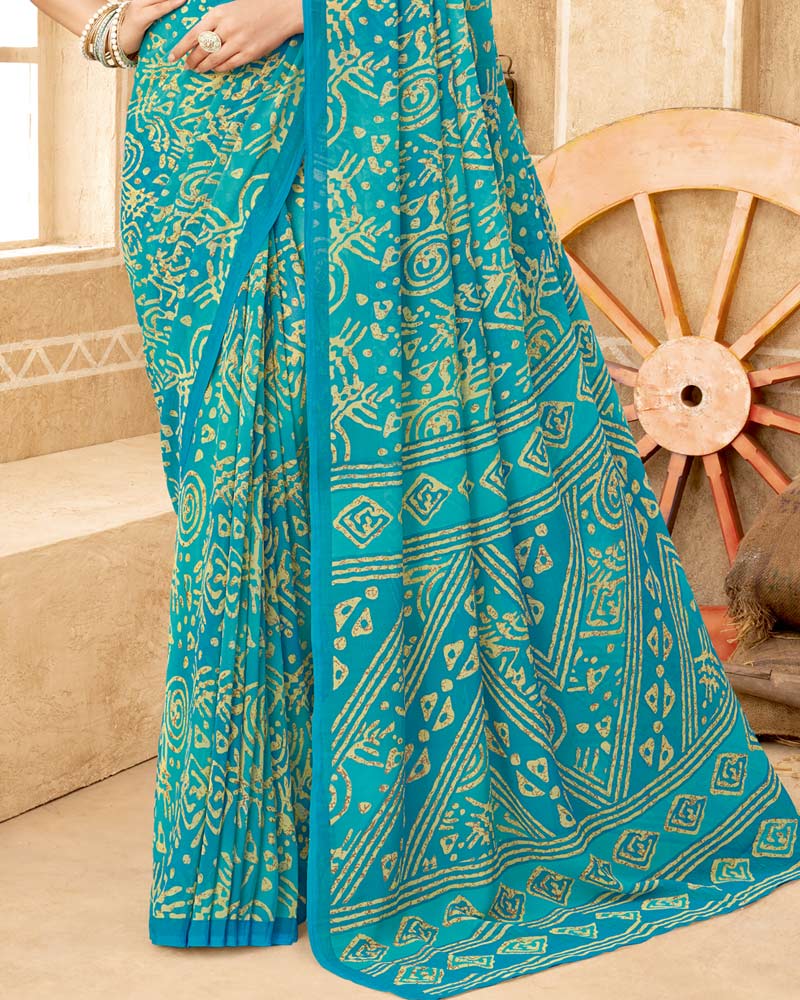 Vishal Prints Sky Blue Printed Georgette Saree