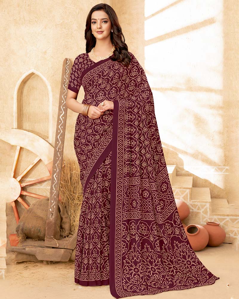 Vishal Prints Coffee Brown Printed Georgette Saree