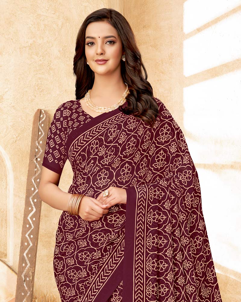 Vishal Prints Coffee Brown Printed Georgette Saree