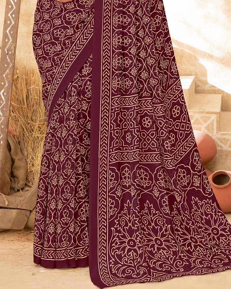 Vishal Prints Coffee Brown Printed Georgette Saree