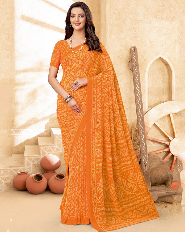 Vishal Prints Pastel Orange Printed Georgette Saree