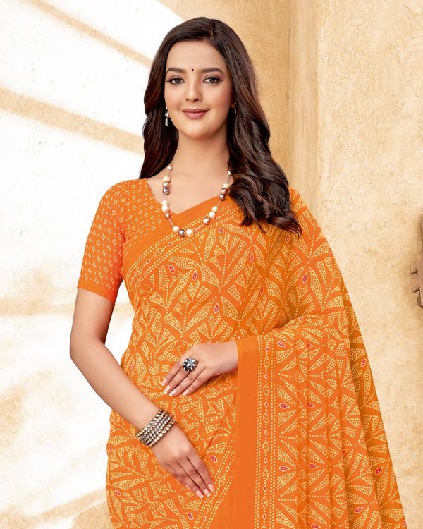 Vishal Prints Pastel Orange Printed Georgette Saree