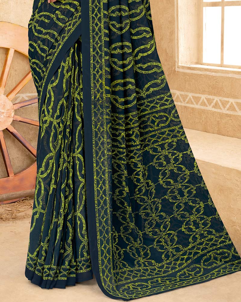 Vishal Prints Timber Green Printed Georgette Saree