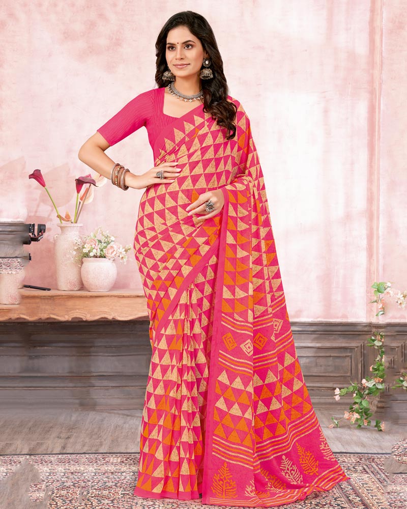Vishal Prints Amaranth Pink Printed Georgette Saree