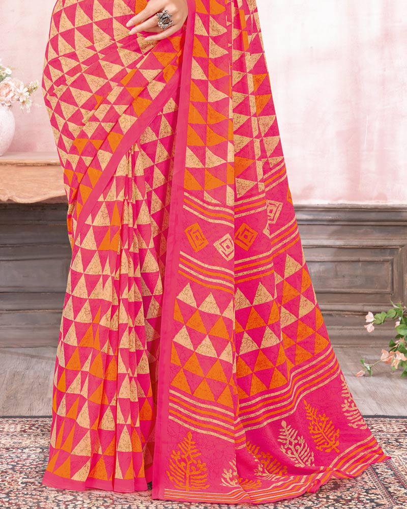 Vishal Prints Amaranth Pink Printed Georgette Saree