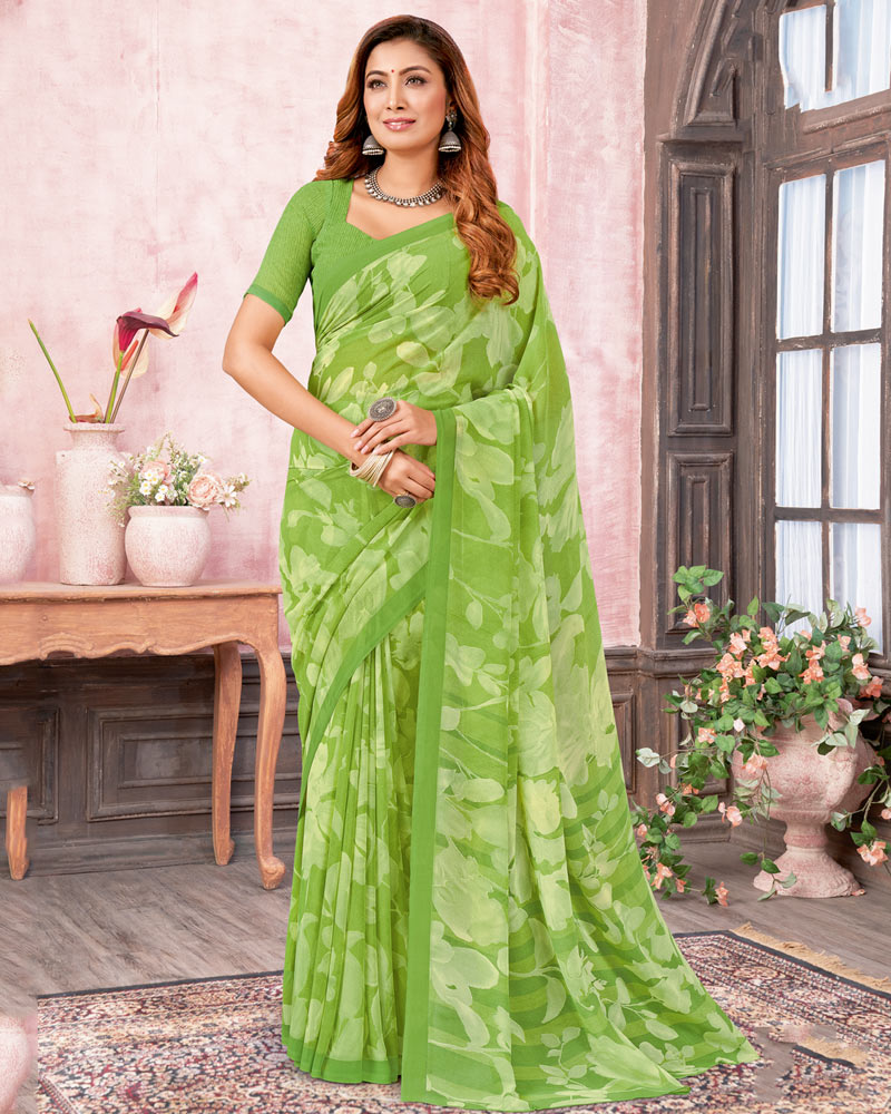 Vishal Prints Moss Green Printed Georgette Saree