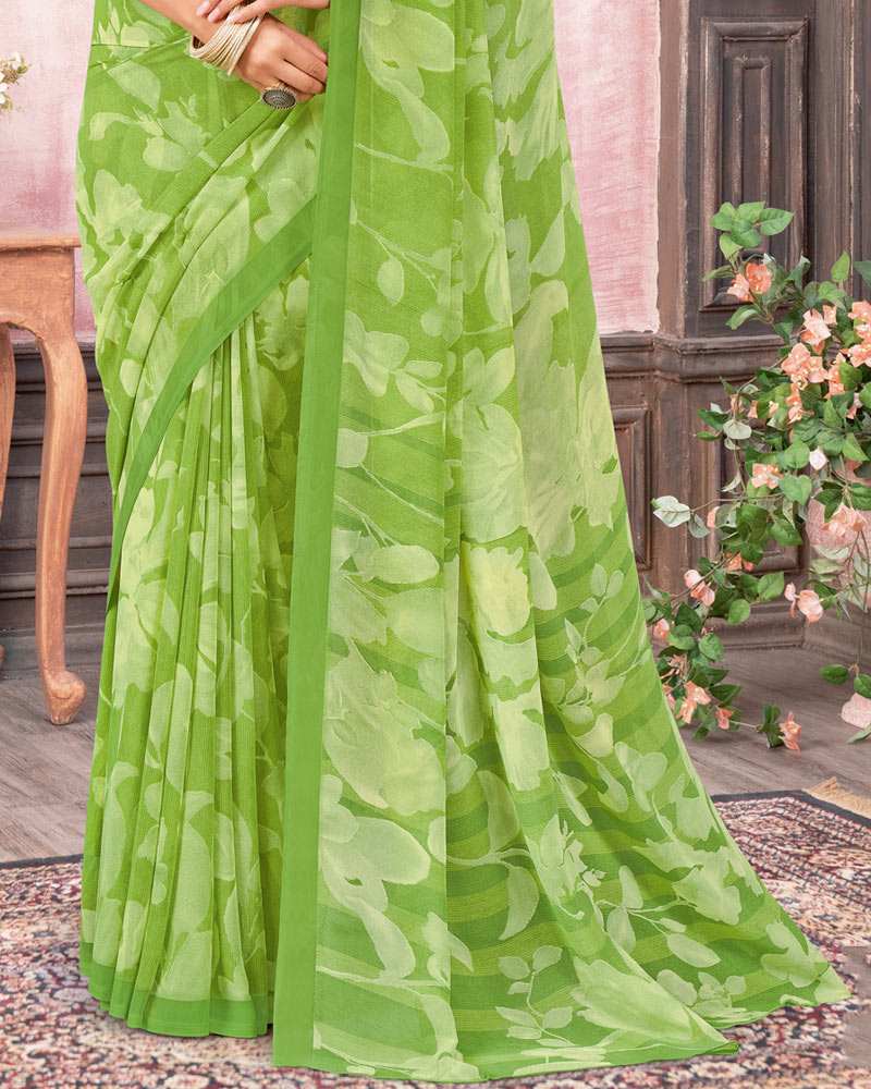 Vishal Prints Moss Green Printed Georgette Saree