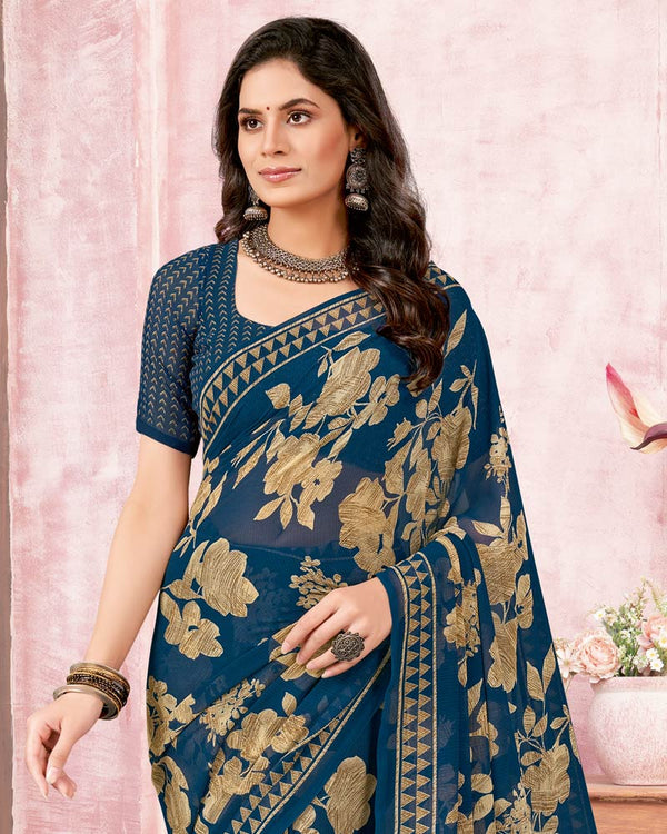 Vishal Prints Prussian Blue Printed Georgette Saree