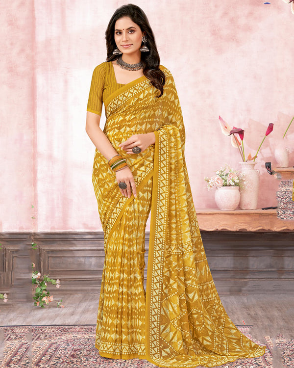 Vishal Prints Ochre Printed Georgette Saree