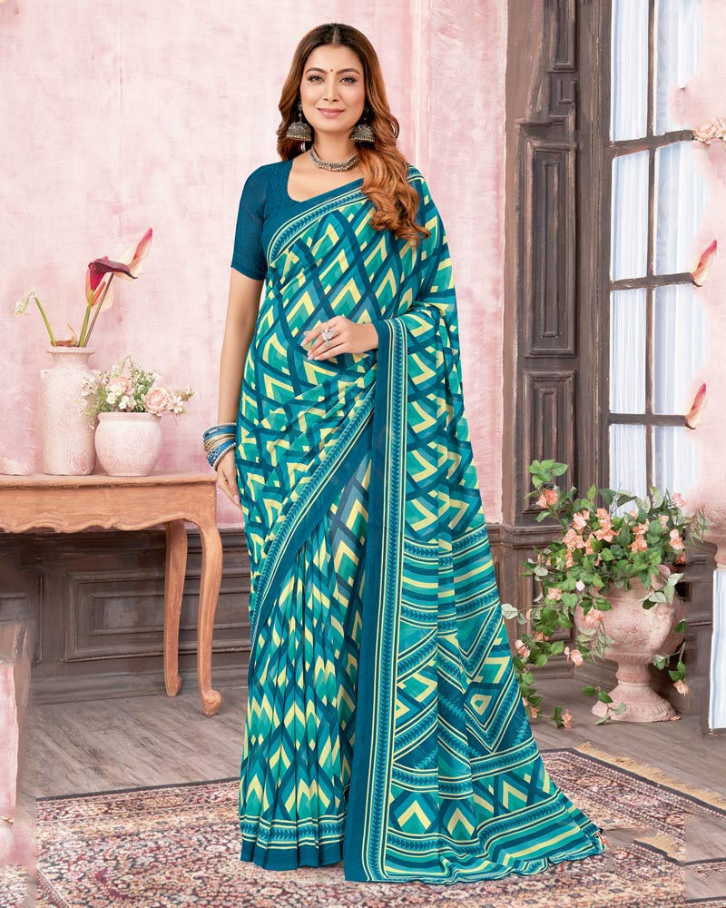 Vishal Prints Persian Green Printed Georgette Saree