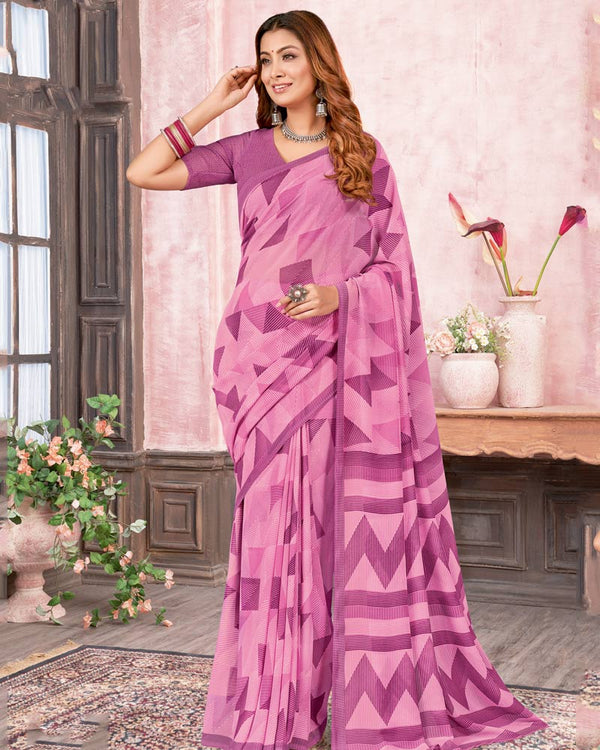 Vishal Prints Dusty Pink Printed Georgette Saree