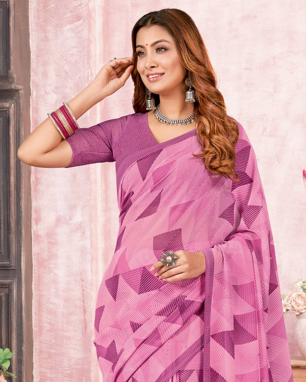 Vishal Prints Dusty Pink Printed Georgette Saree