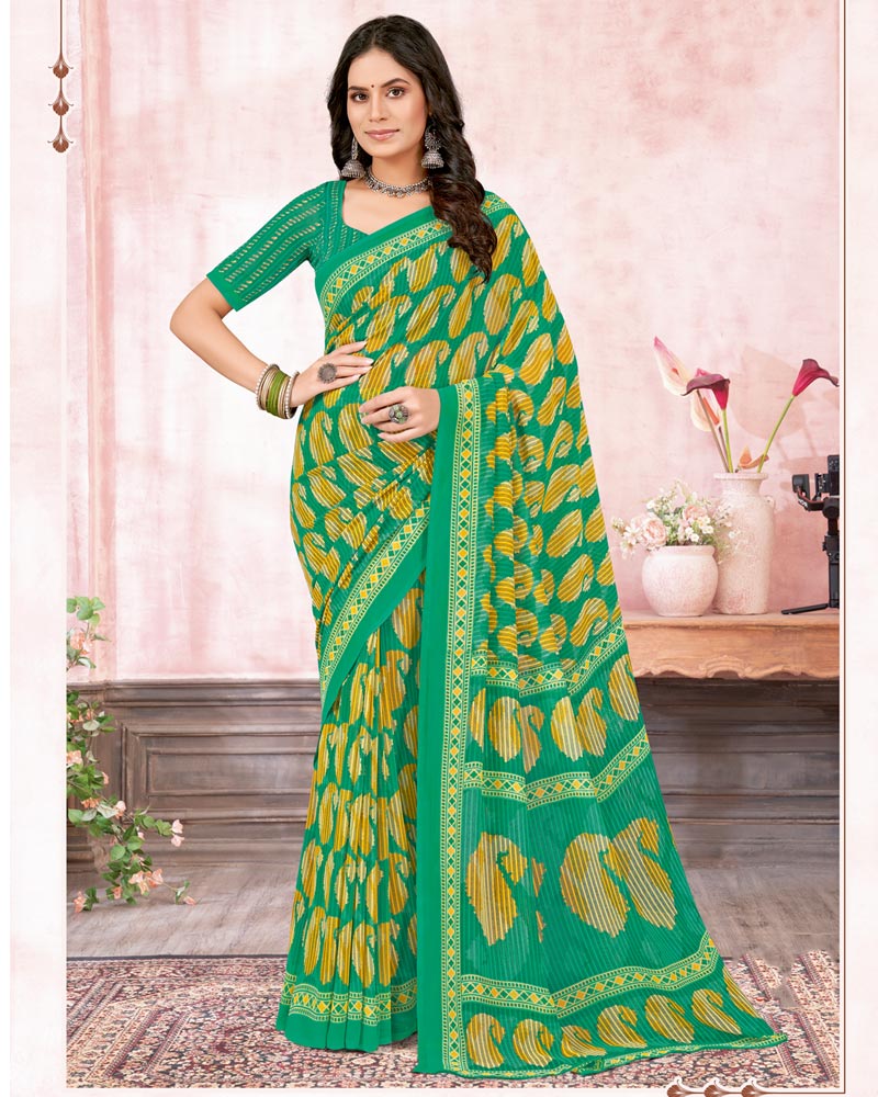 Vishal Prints Jade Green Printed Georgette Saree