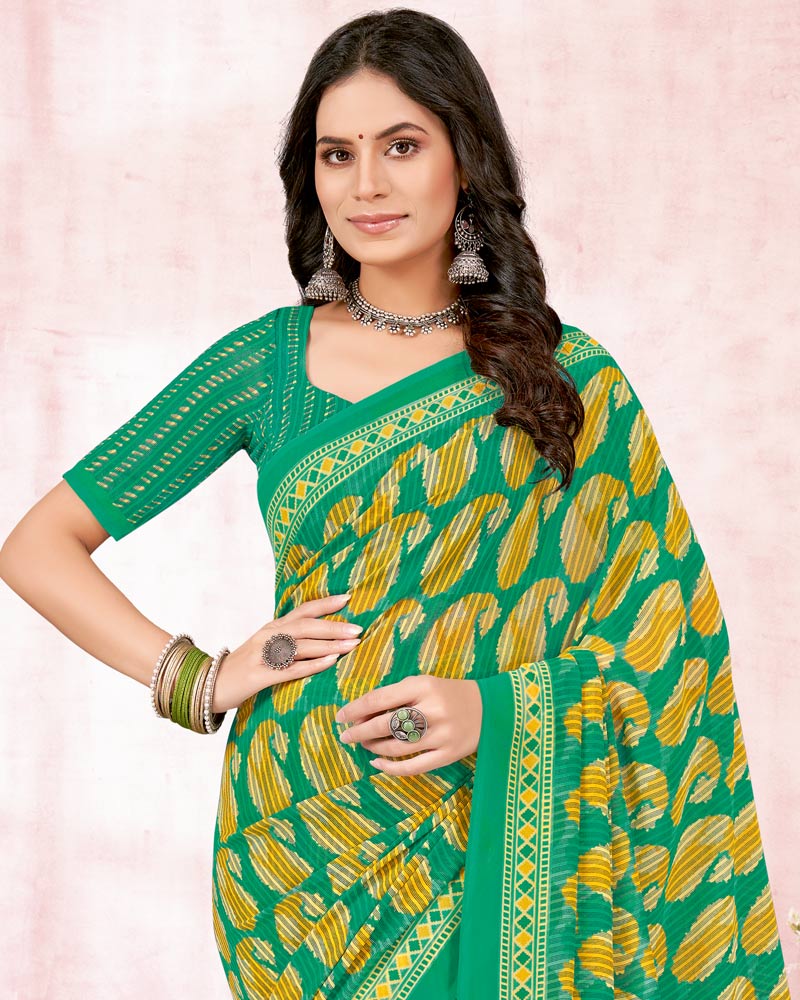 Vishal Prints Jade Green Printed Georgette Saree