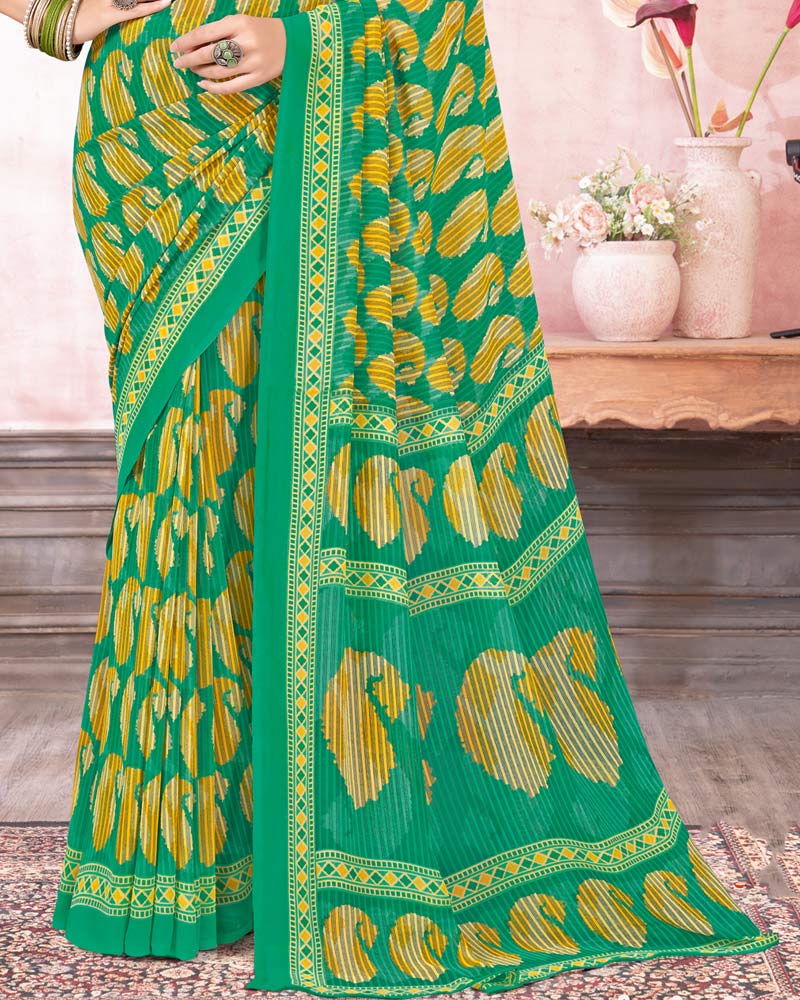 Vishal Prints Jade Green Printed Georgette Saree