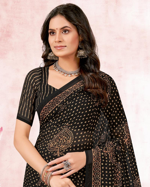 Vishal Prints Black Printed Georgette Saree