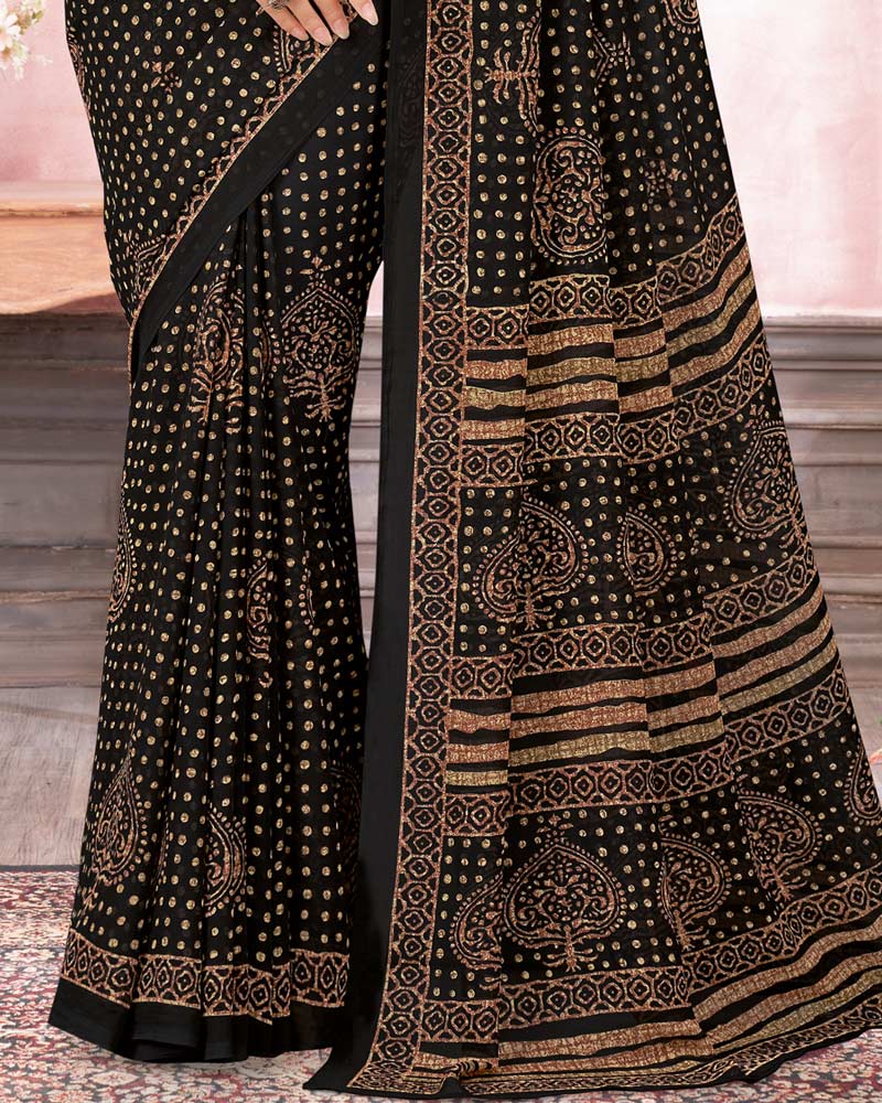 Vishal Prints Black Printed Georgette Saree
