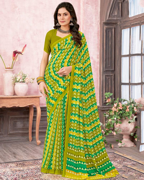 Vishal Prints Multi Green Printed Georgette Saree