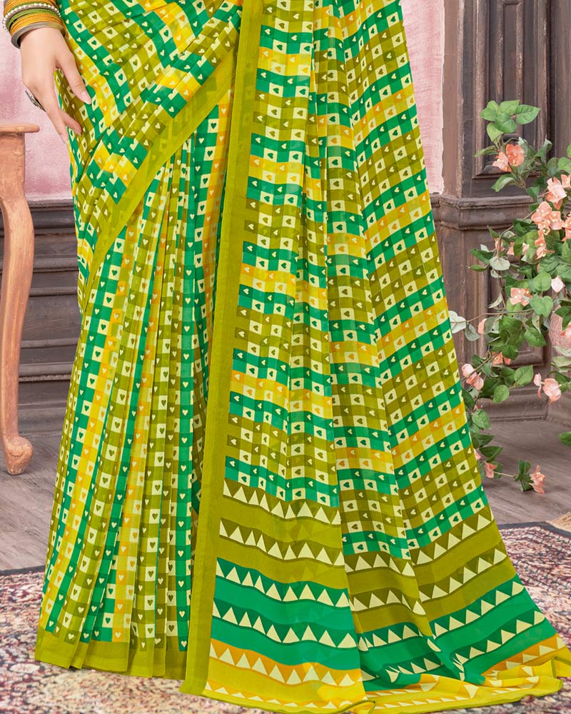Vishal Prints Multi Green Printed Georgette Saree