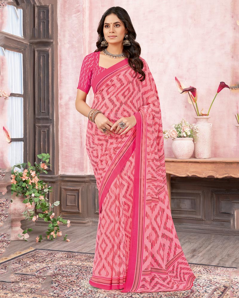 Vishal Prints Daisy Pink Printed Georgette Saree
